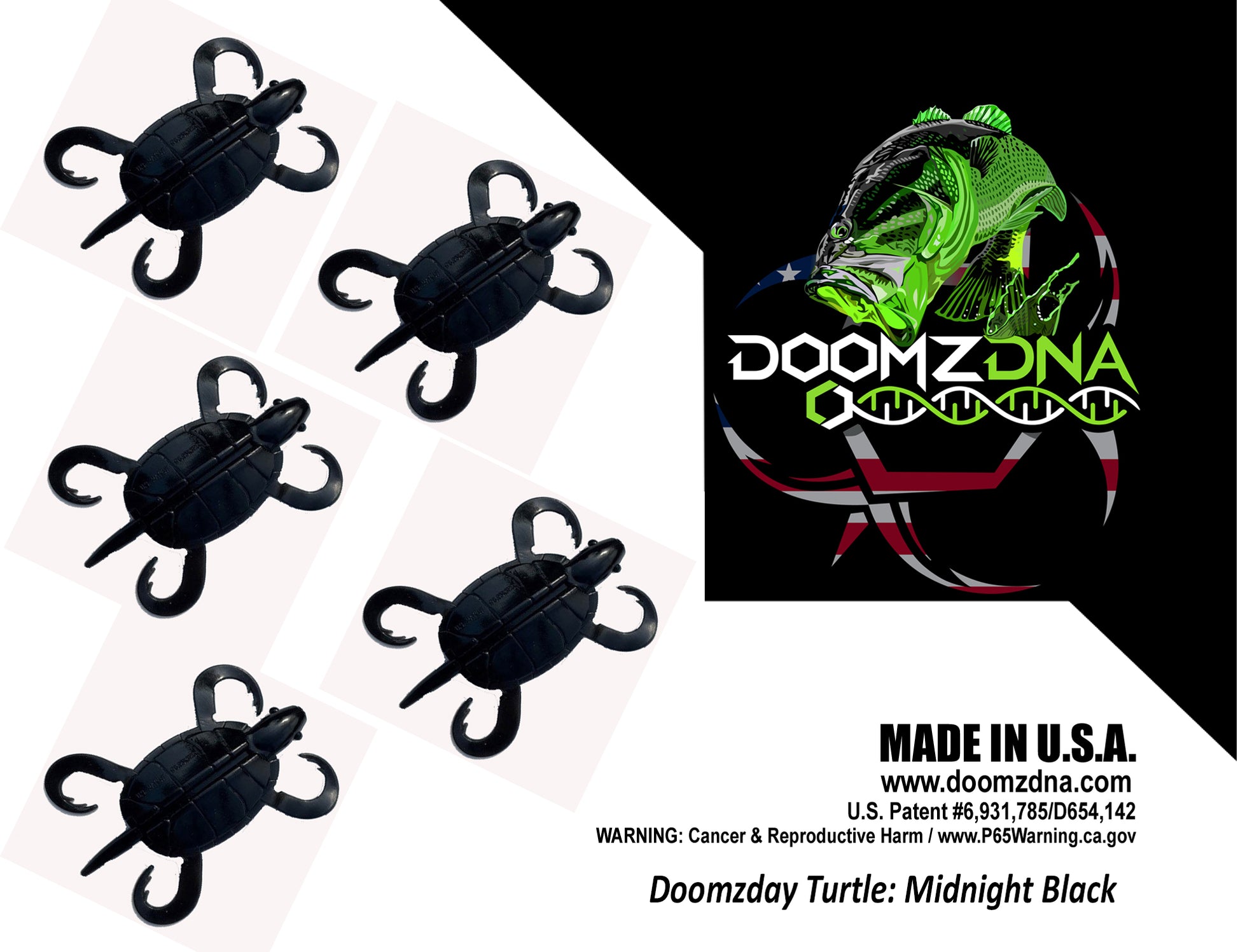 DDT3-Midnight Black Doomzday Turtle - Doomz Day Bass Turtle Lures